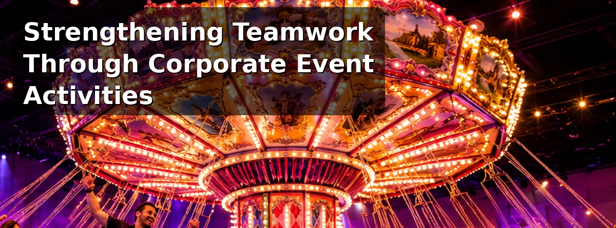 Corporate event attendees riding an illuminated amusement attraction together
